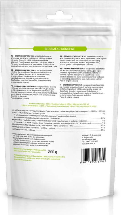 Bio białko konopne Organic Hemp Protein 200g Diet Food Sport Shop pl