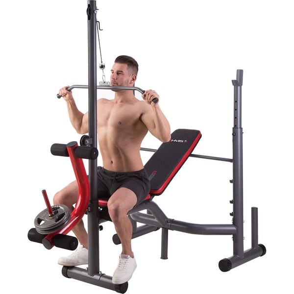 Ławka do ćwiczeń pod sztangę z wyciągiem górnym LS7206 HMS