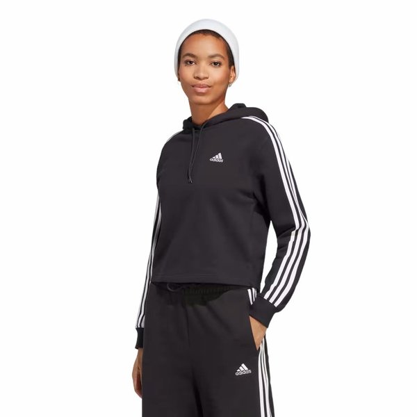 Bluza damska Essentials 3-Stripes French Terry Crop Hoodie Adidas - czarna