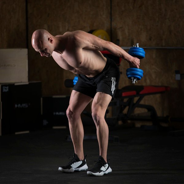 Hantle żeliwne ogumowane ze sztangą 2x15kg HMS