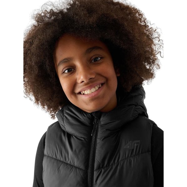 Kamizelka puchowa dziewczęca TVJAF129 4F - głęboka czerń