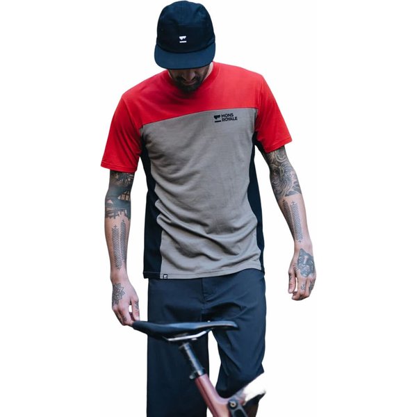 Koszulka rowerowa męska Redwood Merino Air-Con VT Mons Royale - Retro Red/Black/Walnut