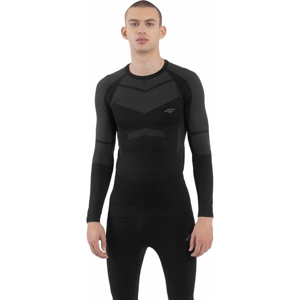 Longsleeve bezszwowy męski 4FAW23USEAM103 4F - głęboka czerń