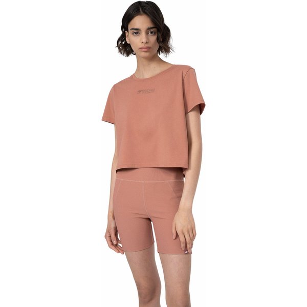 Koszulka crop-top damski 4FSS23TTSHF333 4F - łososiowy