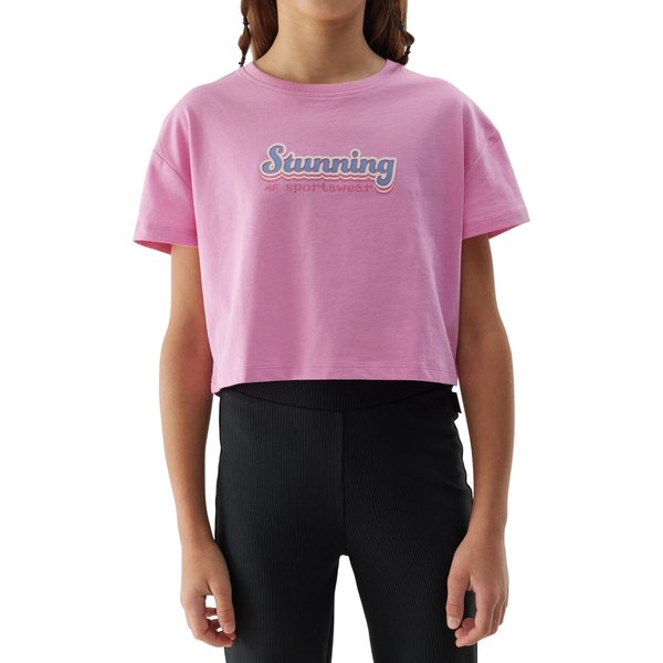 Koszulka, crop top dziewczęcy 4FJWSS24TTSHF1151 4F - jasny róż