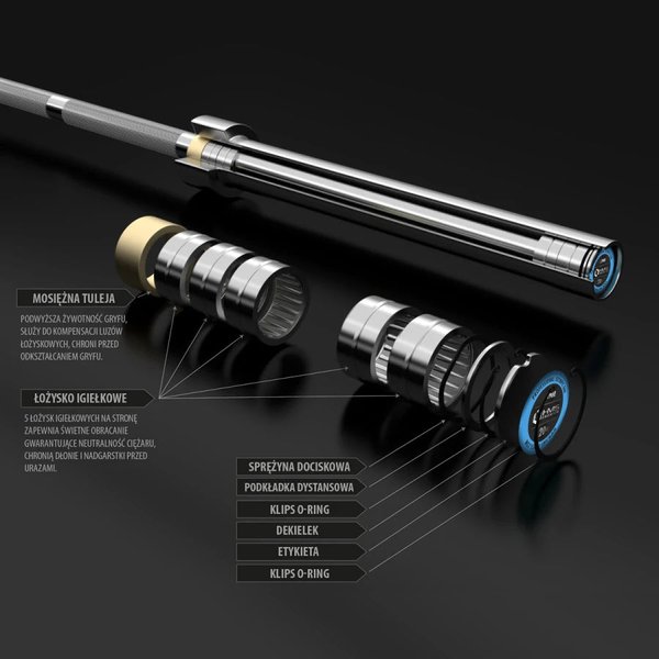 Gryf olimpijski prosty GO900 220cm 50mm z zaciskami ZG1500 HMS Premium