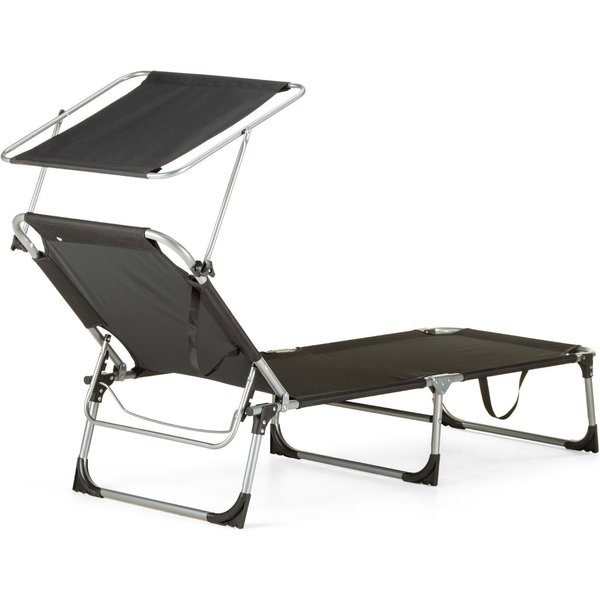 Leżak, łóżko plażowe z daszkiem Outtec - czarny