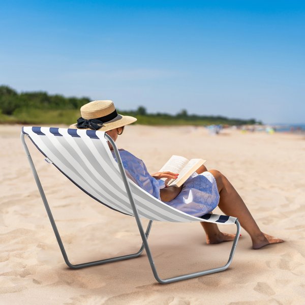 Leżak plażowy, ogrodowy Outtec - paski granatowy/biały