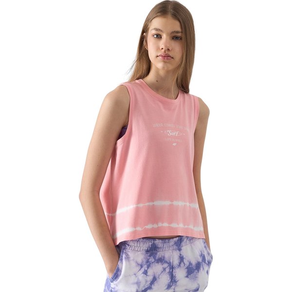 Bezrękawnik, top dziewczęcy 4FJWSS24TTSHF1145 4F - łososiowy neon