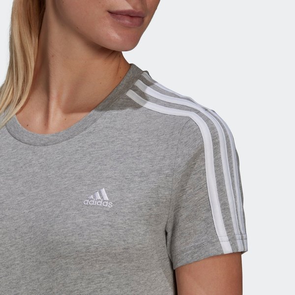 Koszulka damska Loungewear Essentials Slim 3-Stripes Tee Adidas - medium grey heather/white