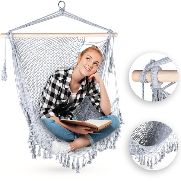 Huśtawka Fotel brazylijski Boho sznurkowy pleciony Outtec - szara