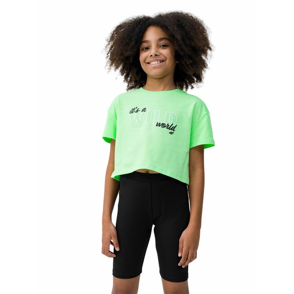 Koszulka, crop top dziewczęcy 4FJWSS24TTSHF1144 4F - jasna zieleń neon