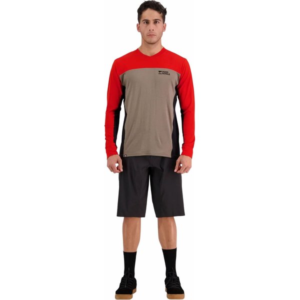Longsleeve rowerowy męski Redwood Enduro Merino Air-Con VLS Mons Royale - retro red/black/walnut