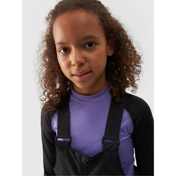 Spodnie narciarskie dziewczęce na szelkach TFTRF664 4F - głęboka czerń