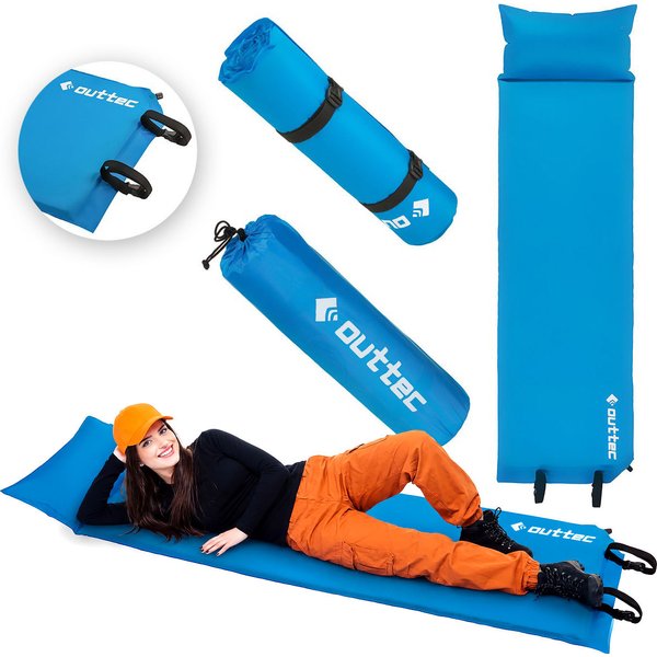 Mata samopompująca z poduszką Pillow 186x53x2,5cm Outtec - niebieska