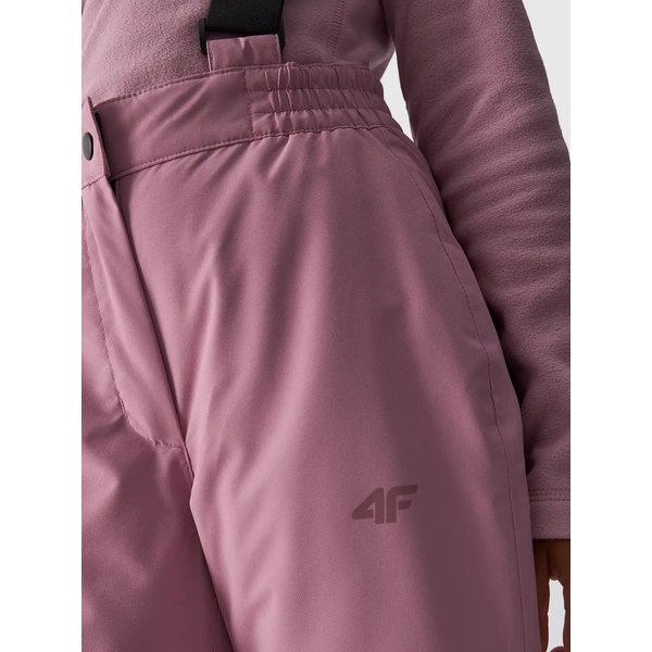 Spodnie narciarskie dziewczęce na szelkach TFTRF659 4F - jasny róż