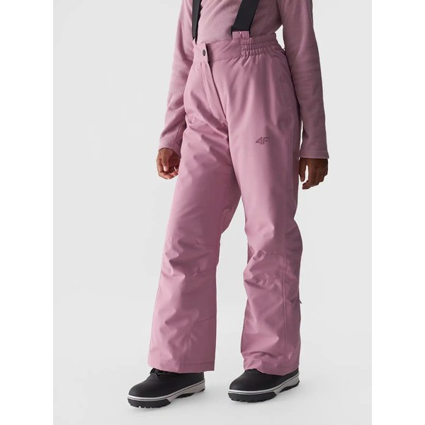 Spodnie narciarskie dziewczęce na szelkach TFTRF659 4F - jasny róż