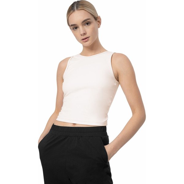 Bezrękawnik, crop-top damski 4FSS23TTSHF716 4F - beżowa