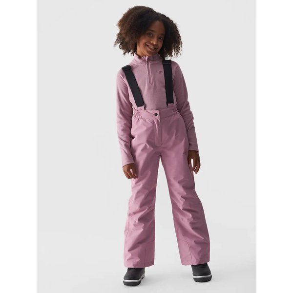 Spodnie narciarskie dziewczęce na szelkach TFTRF659 4F - jasny róż