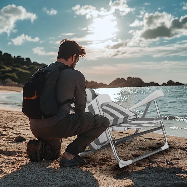 Krzesło plażowe z funkcją leżaka Sun Flex 2w1 Outtec - paski/szare