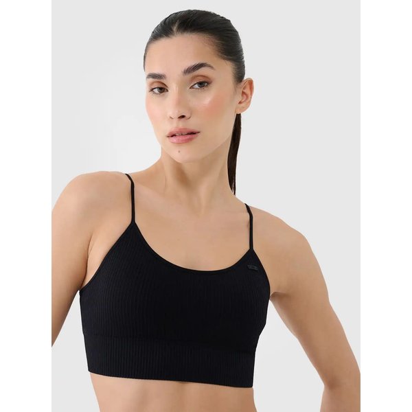 Biustonosz sportowy bezszwowy damski USBAF151 4F - głęboka czerń