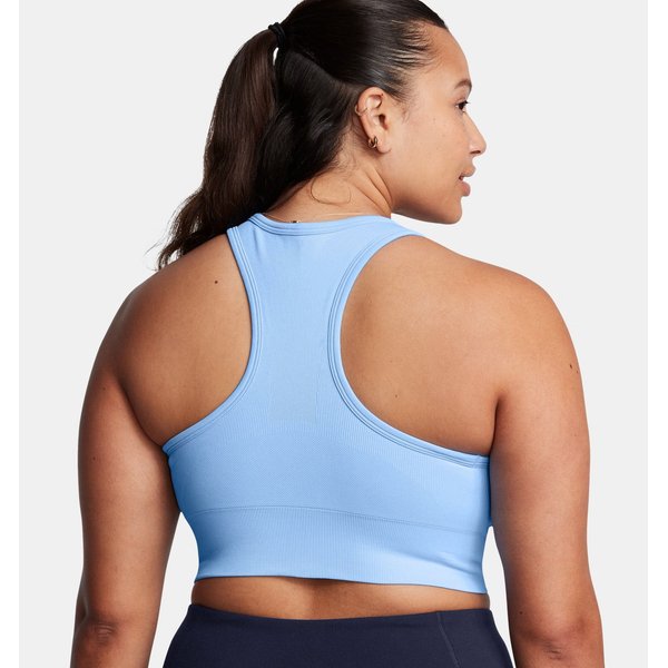 Biustonosz sportowy damski Vanish Seamless Mid Bra Under Armour - Horizon Blue/White