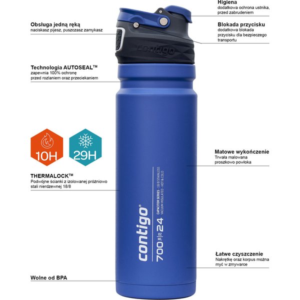 Termos Free Flow 700ml Contigo - niebieski
