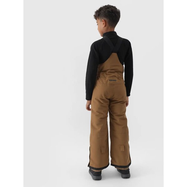 Spodnie narciarskie chłopięce na szelkach TFTRM657 4F - jasny brąz
