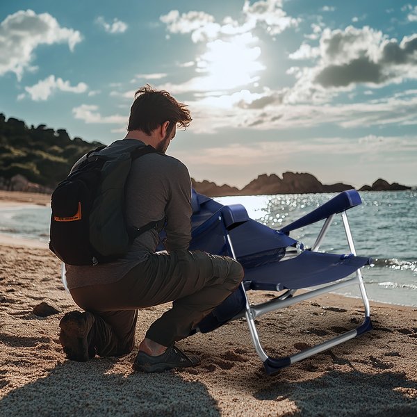 Krzesło plażowe z funkcją leżaka Sun Flex 2w1 Outtec - granatowe