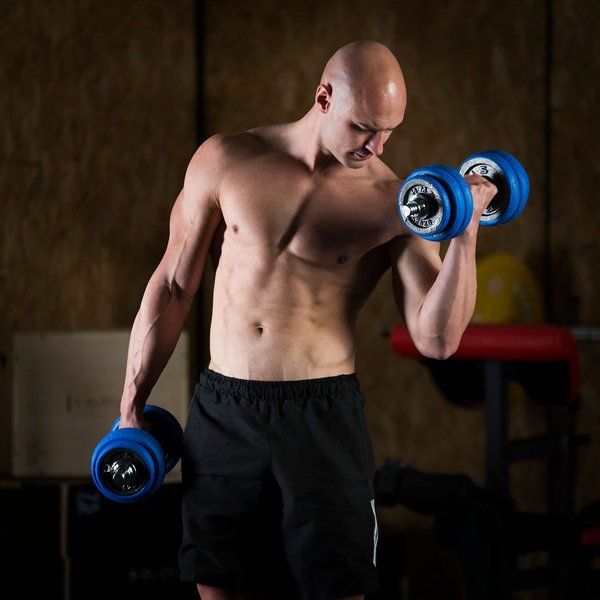 Hantle żeliwne ogumowane ze sztangą 2x15kg HMS