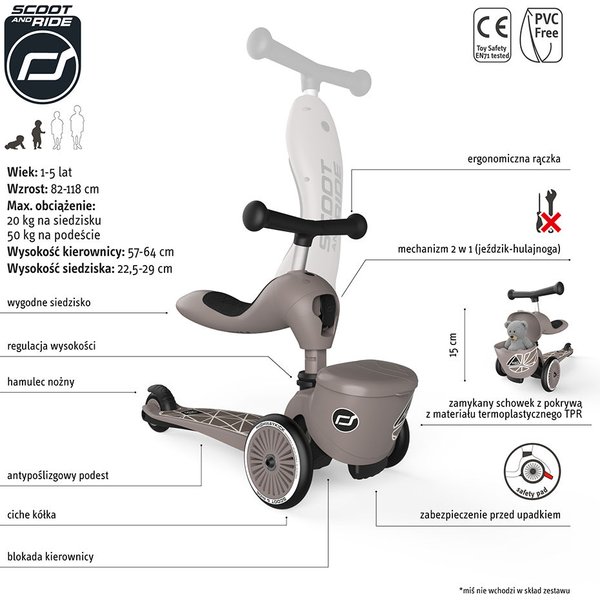Jeździk, hulajnoga Highwaykick 1 z zamykanym schowkiem Scoot and Ride - wzór 4