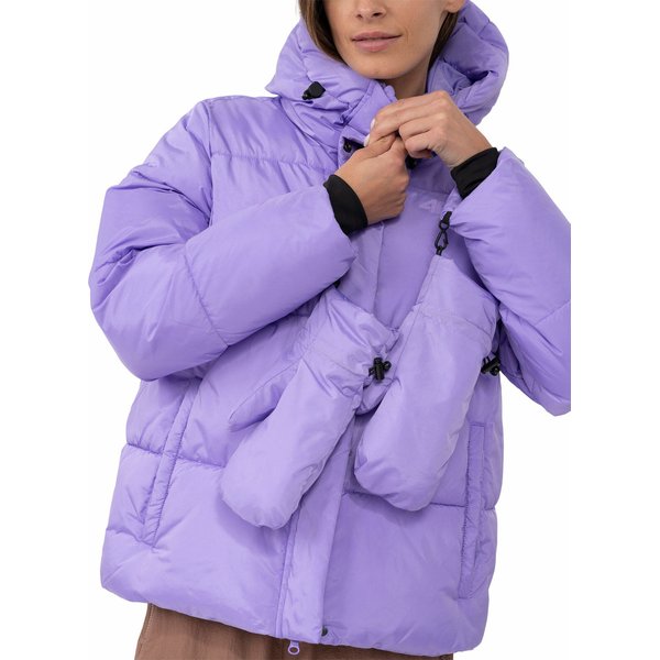 Kurtka puchowa damska 4FAW23TDJAF234 + rękawiczki 4F - fiolet