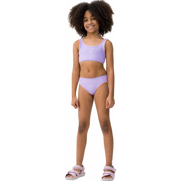 Strój kąpielowy dziewczęcy dwustronny 4FJWSS24UBKSF024 4F - Łososiowy neon