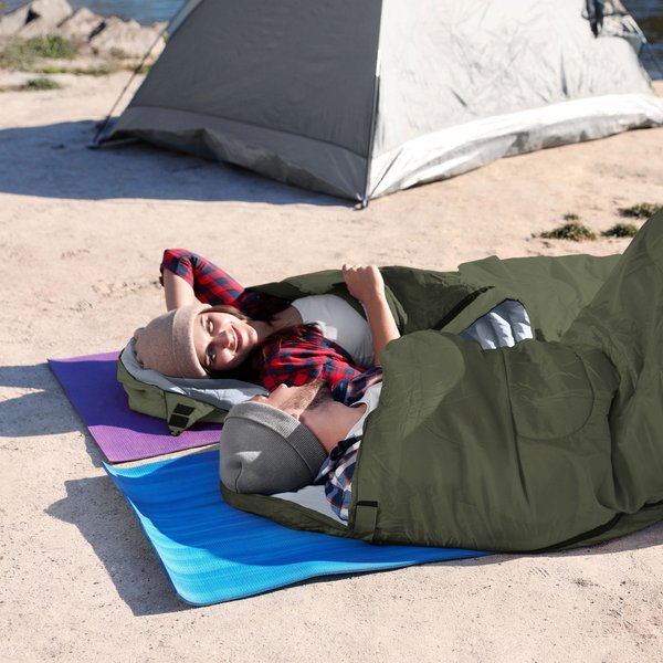 Śpiwór z kapturem lekki, kołdra Thermolite Outtec - zielony