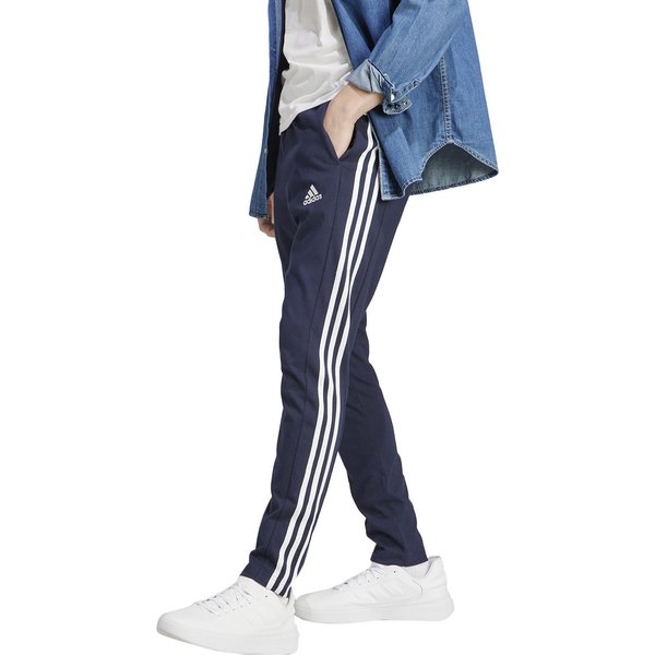 Spodnie dresowe męskie Essentials Stingle Jersey Tapered Open Hem 3-Stripse Adidas - granatowe
