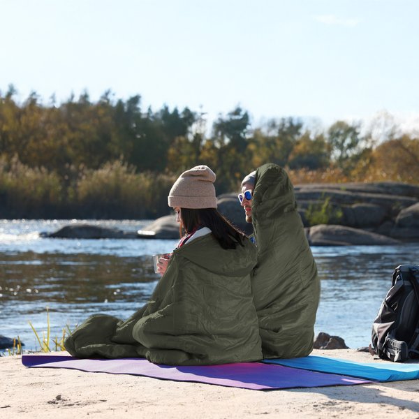 Śpiwór z kapturem lekki, kołdra Thermolite Outtec - zielony