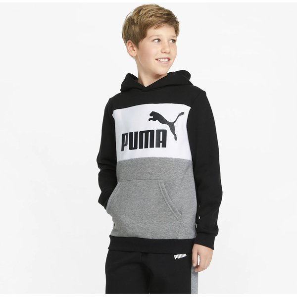 Bluza juniorska Essentials Block Hoodie Puma - czarna/szara