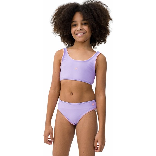 Strój kąpielowy dziewczęcy dwustronny 4FJWSS24UBKSF024 4F - Łososiowy neon