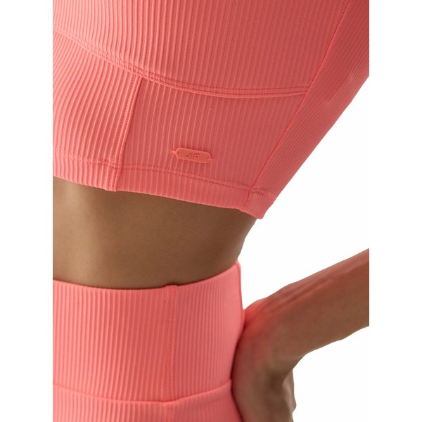 Bezrękawnik, crop top damski 4FWSS24TSLEF072 4F - koral neon
