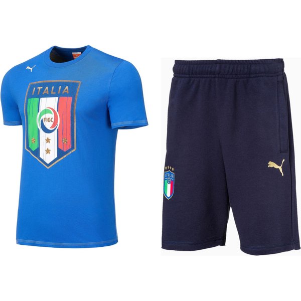 Strój piłkarski młodzieżowy FIGC Italia Badge Tee + FIGC Italia Fan Bermuda Puma