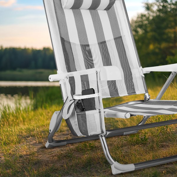 Krzesło plażowe z funkcją leżaka Sun Flex 2w1 Outtec - paski/szare