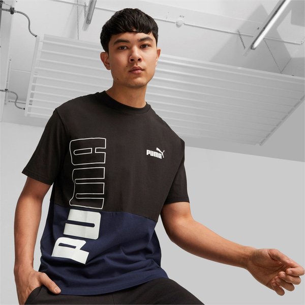Koszulka męska Power Colorblock Tee Logo Puma - czarna/niebieska