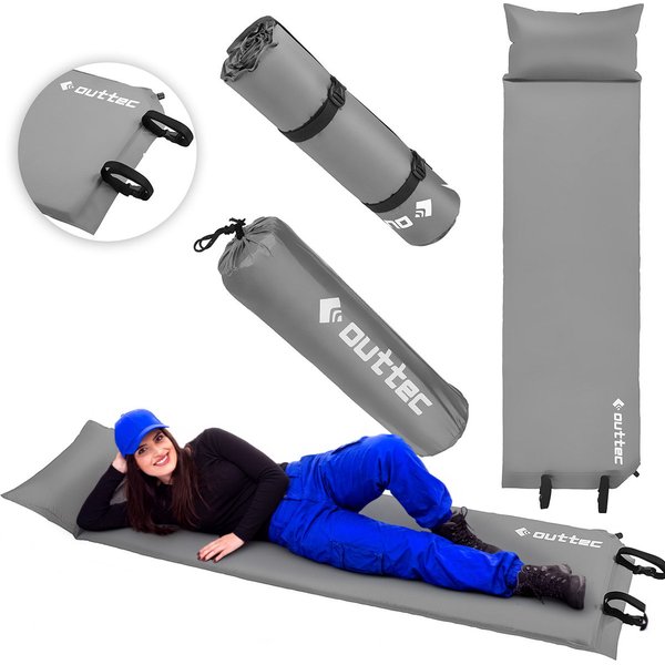 Mata samopompująca z poduszką Pillow 186x53x2,5cm Outtec - szara