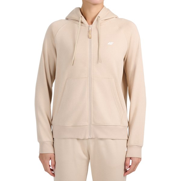 Rozpinana bluza z kapturem damska 4FWAW26TSWSF2673 4F - BEIGE