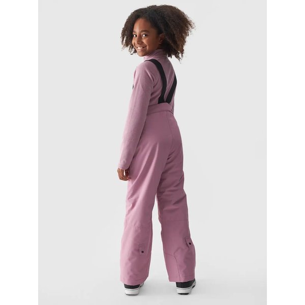 Spodnie narciarskie dziewczęce na szelkach TFTRF659 4F - jasny róż