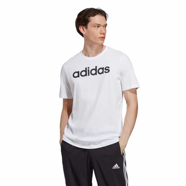 Koszulka męska Essentials Single Jersey Linear Embroidered Logo Adidas - biała