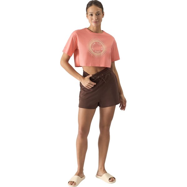 Koszulka, crop top damski 4FWSS24TTSHF1266 4F - łososiowy