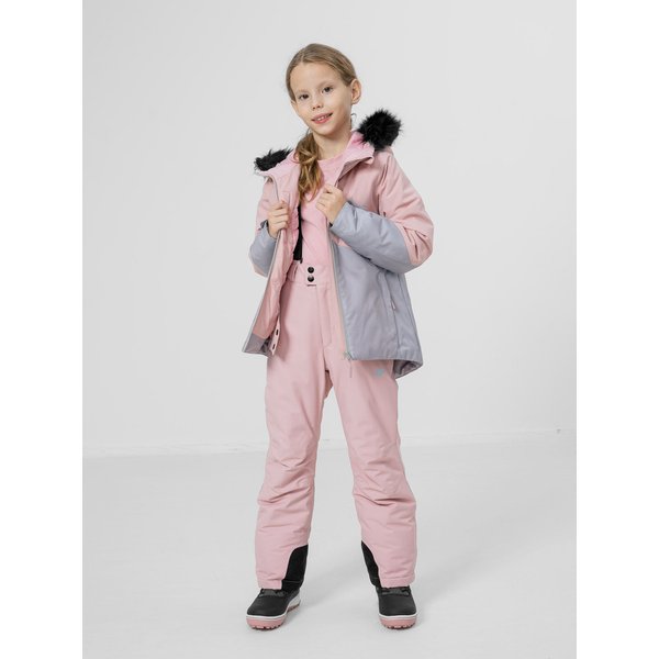 Kurtka narciarska dziewczęca HJZ22 JKUDN003 4F - różowa/szara