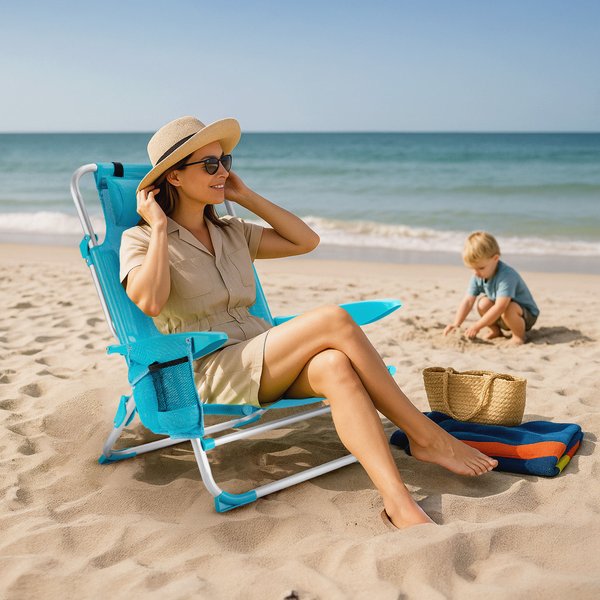 Krzesło plażowe z funkcją leżaka Sun Lite 2w1 Outtec - turkusowy