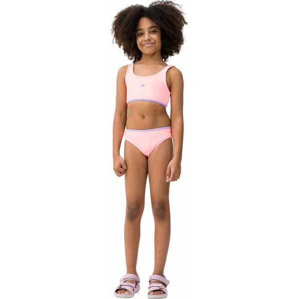 Strój kąpielowy dziewczęcy dwustronny 4FJWSS24UBKSF024 4F - Łososiowy neon